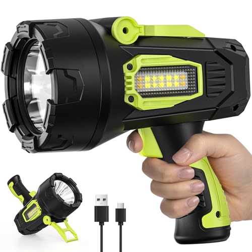 Rechargeable Spotlight, 99000 Lumens Super Bright Led Spotlights Flashlight with Cob Light, 10000ɱAh Spot Lights, Handheld Spotlight for Hunting Boating Outdoor, Long Runtime