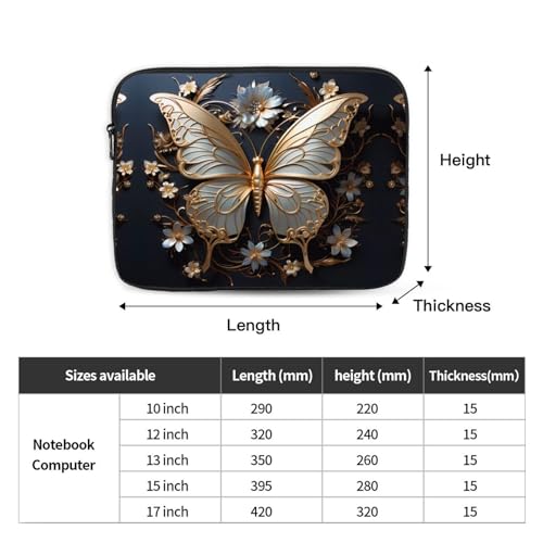 Gold White Butterflies Laptop Sleeve Case 17 Inch Suitable For Notebook Computer Tablet Traveling Carrying Simple Case4