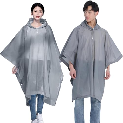 Image of Allextreme EVA Poncho Raincoat Transparent Hooded Water Resistant Rain Jacket with Sleeves for Women Men Camping Rainy Season Travel (Grey)