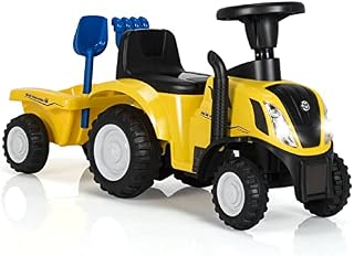 GYMAX Kids Tractor and Trailer, Baby Sliding Toy Car with LED Lights, Horn & Whistle, Slide Ride on Tractors for Boys Girls Age 1-3 (Yellow)