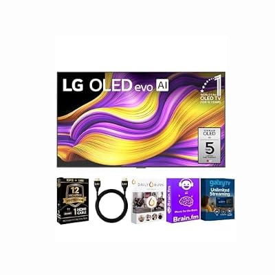 LG 65 Inch Class G5 Series 4K OLED evo AI Smart TV with HDMI Cable + 12 Month CPS Warranty + Streaming Bundle – Dolby Vision, 120Hz Refresh Rate, Wi-Fi 6, Alexa Built-in