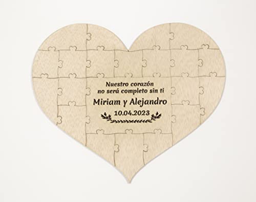 Personalisiertes Puzzlebuch, rustikales Gästebuch, Holz, Unterschriftenbuch, Taufe, Unterschriftenbuch, Kommunion (Herz) Cover