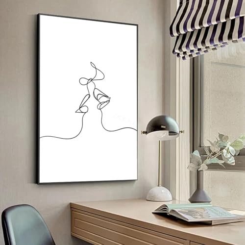 Toile baiser d'amour dessin main célébrant la romance d'un couple uni