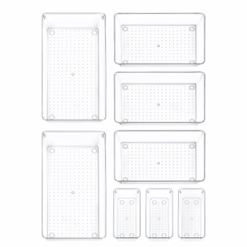 CHOWAY 8 Pack Large Clear Plastic Drawer Organizer Trays, 3 Sizes, Non-Slip
