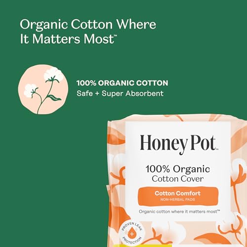 Image of The Honey Pot Company - 56ct - Sanitary Pads for Women - Non-Herbal Heavy Flow Daytime w /Wings - Organic Cotton Cover & Ultra-Absorbent Core - Feminine Care