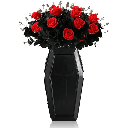 Coffin Vase for Flowers Gothic Home Decor Large Vase Makeup Brush Holder Planters for Indoor Plants Goth Room Decor Gothic Gifts (Black Large)