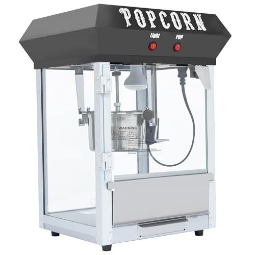 lunhung Popcorn Maker Machine, Popcorn Popper with 6 OZ Kettle Makes Up to 25 Cups, 600W Countertop Popcorn Maker w/Heated Warming Deck & Old Maids Drawer, Theater Style Popper w/ 2 Control (Black)
