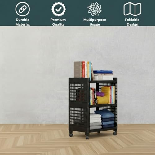 Image of SUBEKYU 3 Shelves Multi-Purpose Organizer | Modular Storage Box for Clothes, Kitchen, Bathroom & Living Room, Space-Saving Wardrobe Closet Cabinet, Set of 1, Black