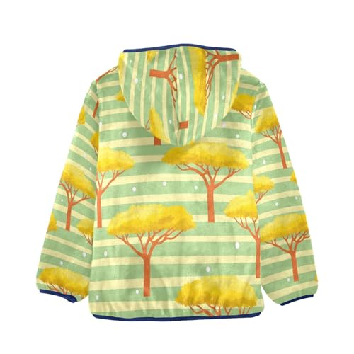 Tree Pattern with Yellow Leaves Toddler Fleece Jacket Girl Boys Hooded Fleece Jacket Coat Warm Outwear Zip-up 3-10T2