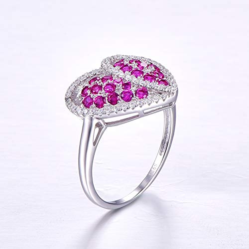925 Sterling Silver Rings for Women, Heart Engagement Ring, Simulated Ruby Spinel Cluster Statement Wedding Band Promise Ring for Her3