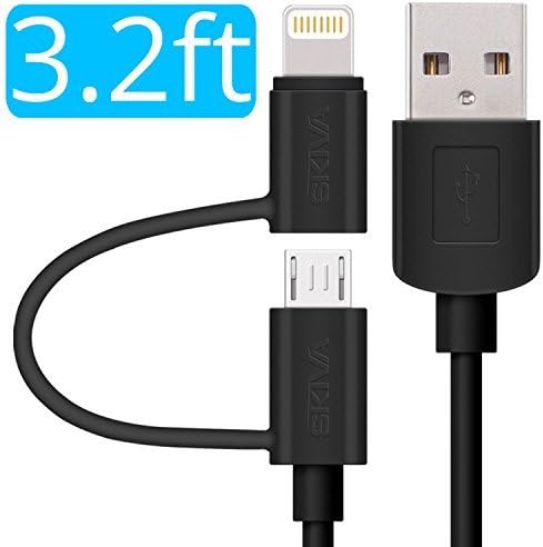Apple MFi Certified Lightning Cable - Skiva USBLink Duo 2-in-1 Sync and Charge Cable (3.2 ft / 1m) with Lightning & microUSB for iPhone X 8 8Plus 7 7+, iPad Air, Samsung Galaxy S7(Black) [Model:CB106]