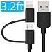Apple MFi Certified Lightning Cable - Skiva USBLink Duo 2-in-1 Sync and Charge Cable (3.2 ft/1m) with Lightning & microUSB for iPhone X 8 8Plus 7 7+, iPad Air, Samsung Galaxy S7(Black) [Model:CB106]