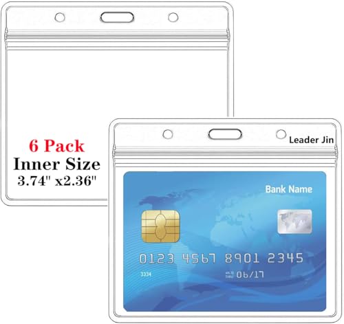 Extra Thick Horizontal ID Card Name Tag Badge Holder with Waterproof Type Resealable Zip (2.36 x 3.74 Inches Small Size, 6Packs)