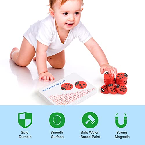 Image of WODI Wooden Counting Ladybugs 0-10 Alphabets & Numbers Sorting Montessori Educational Toys for Toddlers Girls&Boys 3+ Learning to Count Cards Matching Painted Ladybug Toy