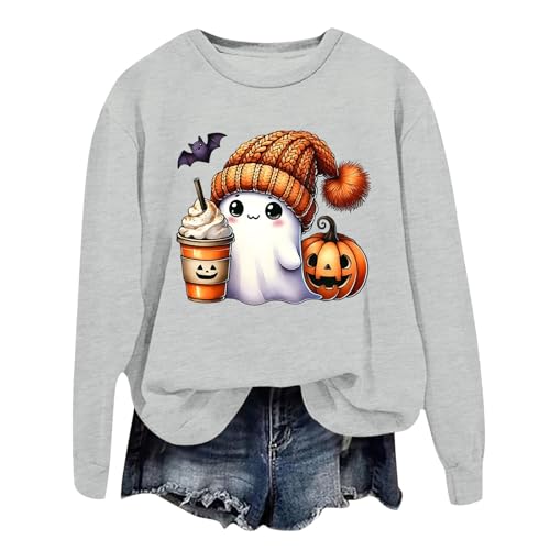 Image of Halloween Costume Womens Sweatshirt Oversized Sweatshirts Crewneck Long Sleeve Pullover (Light Gray, S)