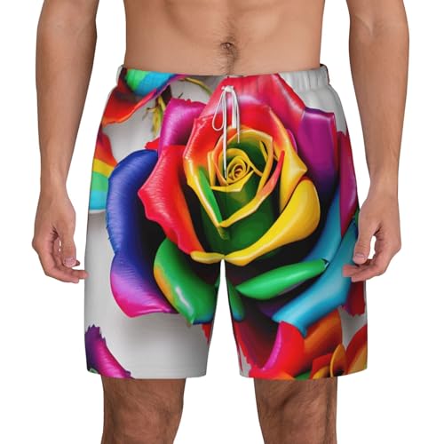 Ropa de playa ligera de secado rápido bañador de flores arcoíris para hombre