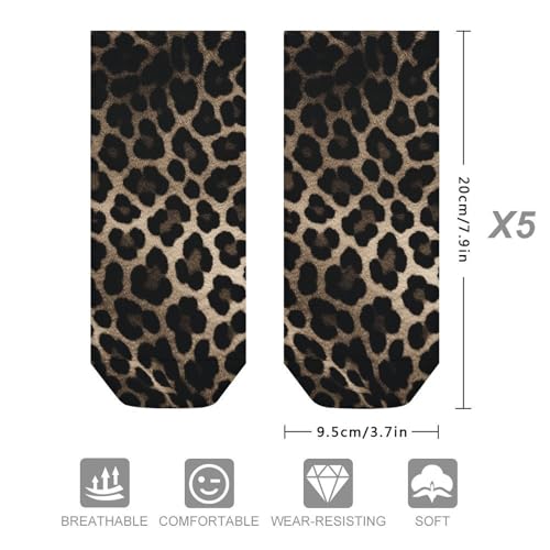 5 Pairs Ankle Socks Soft Breathable No Show Socks Comfortable Cotton Low Cut Casual Socks for Women Men Black Leopard Print2