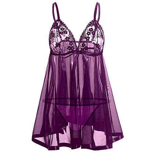 Sexy Dessous Für Damen, Spitze, Körbchen, Schleife, Tiefes V, Durchsichtiges Netz, Babydoll, Neckholder, Sling-Kleid, Dessous-Set, Chemise, Übergröße, Ärmellos, Atmungsaktiv, Nachthemd Mit G-String ( Cover