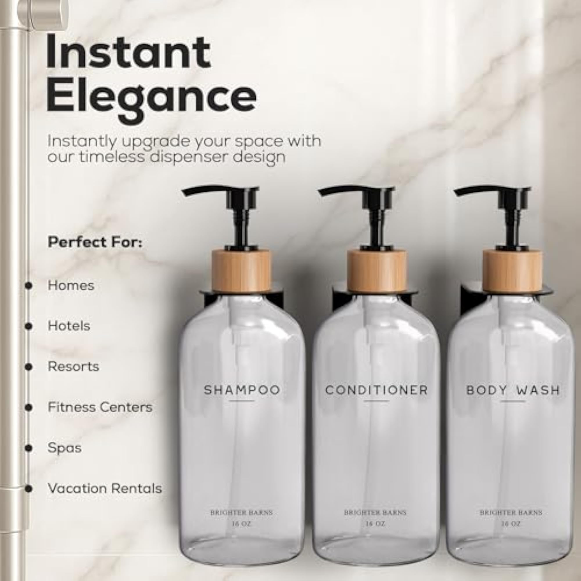 Clear Shampoo and Conditioner Dispenser Set