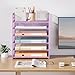 Subekyu 6 Tier Paper File Tray Organizer for Desk, Purple Mesh Desk Letter Paper File Folder Accessories Sorter Organizer with Handle, Stackable Slide Tray for Office, Home or School Supplies Storage