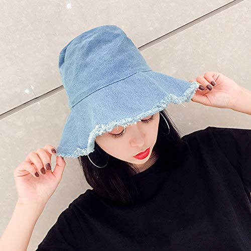 Dosomi Women Wide Brim Beach Bucket Hats Fashion Tassel Floppy Cap Summer Denim Solid Color Fishing Hat #TOP2