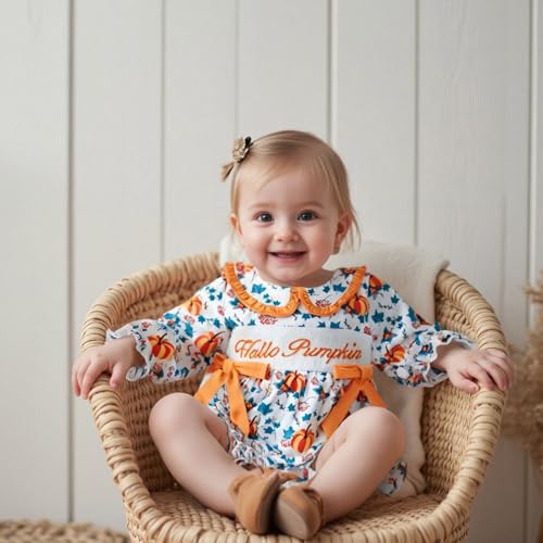 My First Halloween Baby Girl Outfit Infant Plaid Smocked Romper Newborn Long Sleeve Bodysuit Fall Clothes4