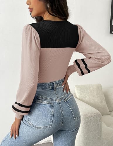 Image of Zeagoo Womens Sweaters Long Sleeve Bodysuits 2026 Fall Crewneck Puff Knit Pullover Tops