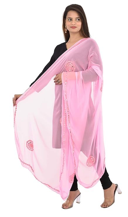 Women's Round Mirror work Chiffon Dupatta for womens & Girls