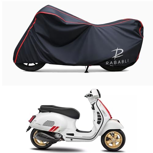 Image of Waterproof Bike Body Cover Compatible for | Vespa SXL 125 Racing | Taffeta Fabric, Red Piping Design, Bottom Elastic Fit | Dustproof, Sun UV & Rain Protection for All Bikes