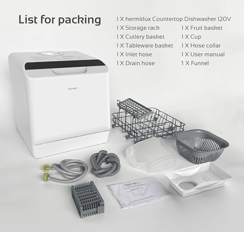 Image of Hermitlux Countertop Dishwasher, 5 Washing Programs Portable Dishwasher With 5-Liter Built-in Water Tank