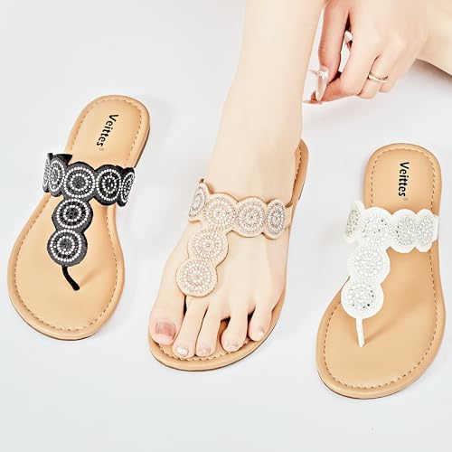Veittes Women's Gladiator Flat Sandals - Casual Criss Cross Ankle Strap Design, Round Toe, Comfortable Rubber Sole, lightweight Summer Beach Toe Ring Thong Sandals 6