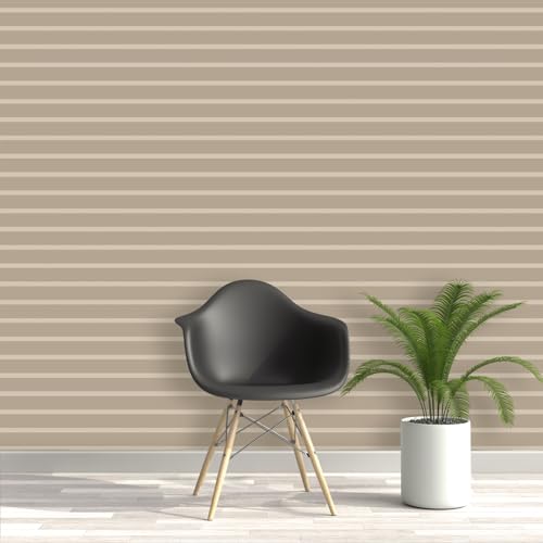 Image of DWELLSINDIA Light & Dark Beige Horizontal Striped Wallpaper for Wall Decor | Self Adhesive Peel & Stick, Thick Textured Premium Paper | Scratch Resistant Laminated | Bedroom & Living Room | 41x244 cm