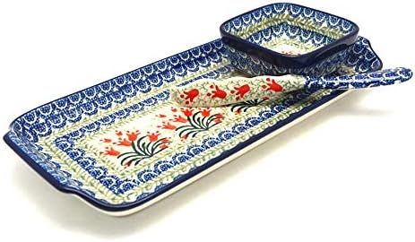Polish Pottery Appetizer Serving Set - Crimson Bells