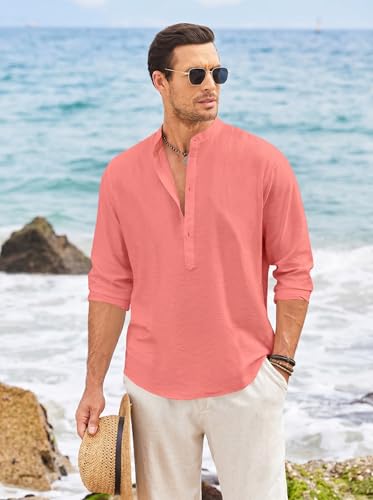 Image of ROYALSCOUT Men's Short Kurta | Solid Mandarin Collar Full Sleeve Pullover Style Kurta | Regular Fit Casual Ethnic Wear for Men