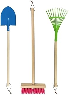 Garden Tool Set, 3-Piece with Wooden Handles, Includes Shovel, Rake and Brush