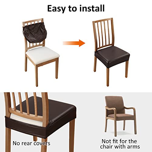 Yisun Dining Chair Covers, Solid Pu Leather Waterproof And Oilproof Stretch Dining Chair Protector Cover Slipcover (Coffee, 4 Pack) #TOP5