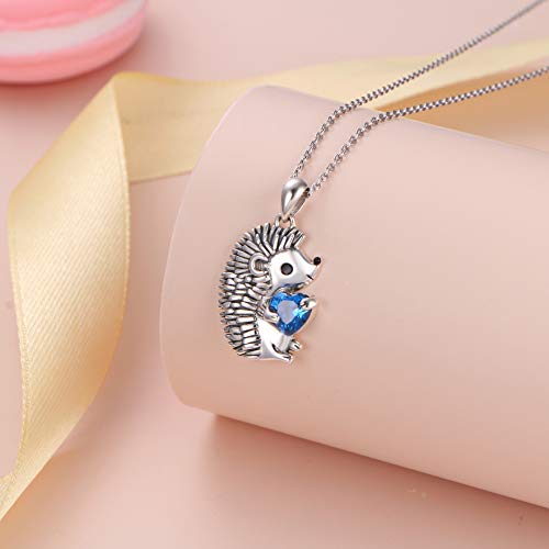 Flyow 925 Sterling Silver Cute Animal Hedgehog Hold Heart Cz Pendant Necklace Birthday Gift For Women Girls Daughter,18 Inch #TOP3