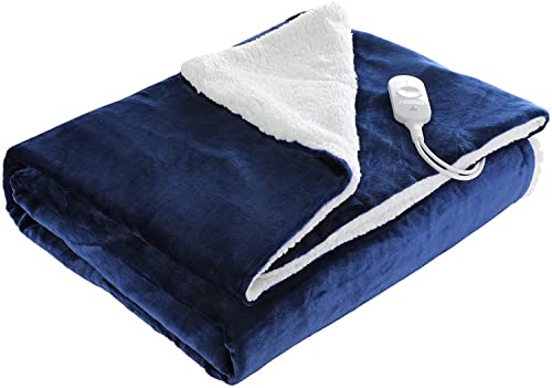 130 x 180cm Manta Eléctrica, con 3 Niveles de Calentamiento, 3H Apagado Automático, Protección contra Sobrecalentamiento, Lavable, Calentamiento Rápido, Azul Cover