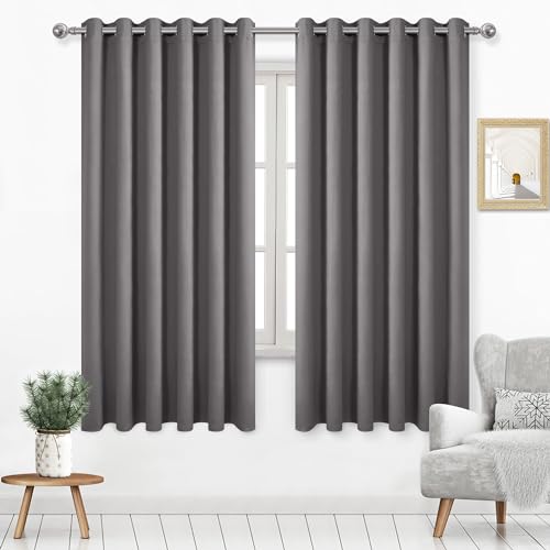 DWCN Wide Blackout Curtains for Bedroom Living Room 70 x 63 Inch Long Grey