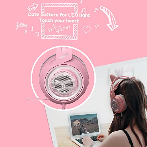 G951S Pink Wired Gaming Headset Fone de ouvido Cat Ear com unidade de driver de 40 mm Microfone omni