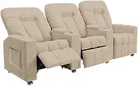 Poltrona Reclinável 3 lugares para Sala de Cinema Romeo F05 Suede Bege - Lyam Decor