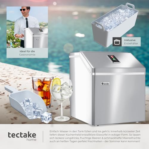 Foto von TecTake Profi Eiswürfelmaschine, Eiswürfelbereiter für klare Eiswürfel, Ice Cube Maker, 13 Kg 24 h, 2,2 Liter Wassertank, 24 Eiswürfel pro Zyklus, inkl. Eiseimer und Eisschaufel - Silber