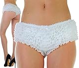 ToBeInStyle Women’s Chiffon Ruffle Lace Trim Polyester Blend Booty Shorts - White