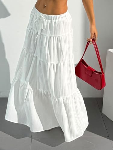 Verdusa Women's Boho Skirt Flowy Flared Ruffle Summer Long Maxi Skirts Going Out Outfits3