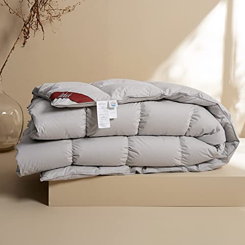Airluck Feather Down Comforter Queen Size Full Duvet Insert Hotel Fluffy Down Blanket Frost Frost Grey 90X90 Inches Winter Warmth 60Oz Soft Down Proof Cotton Poly Cover With Corner Tabs #TOP1