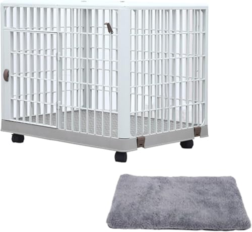 ペットケージ 犬 ゲージドッグクレート小中大3サイズ 樹脂製 クッション付き 小型/中型犬用 キャスター付き 洗濯可能 移動便利 掃除簡単 組立簡単 (ミルクホワイト, 56x65x50cm)