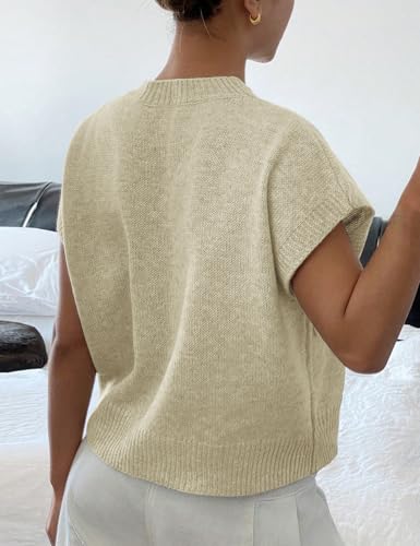 Image of 2026 Womens Floral Sweater Vest Cute Cap Sleeve Tops 3D Flower Decor Knit Tank Top Loose Spring Fall Summer Clothes