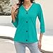 Women's V Neck 3/4 Sleeve T-Shirts Button Down Cardigans Casual Solid Tunic Tops Basic Tees Blouses Turquoise