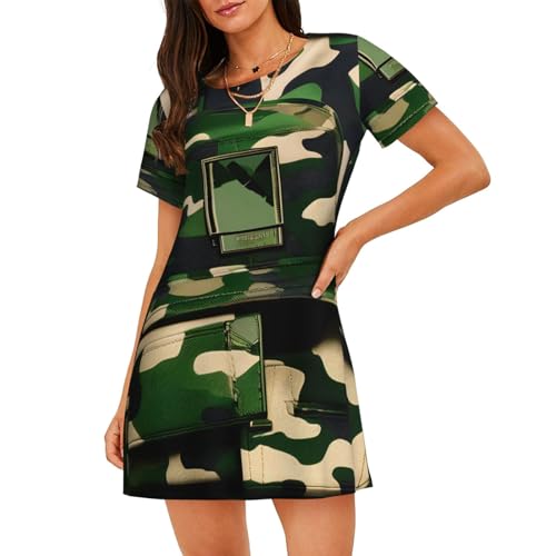 Chemise de nuit imprimé camouflage digital vert army : style moderne et coupe décontractée