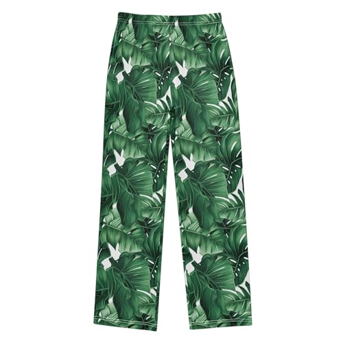 Summer Palm Tree Leaves Long Pajama Pants Elastic Waist PJ Bottoms with Pockets S A1101102